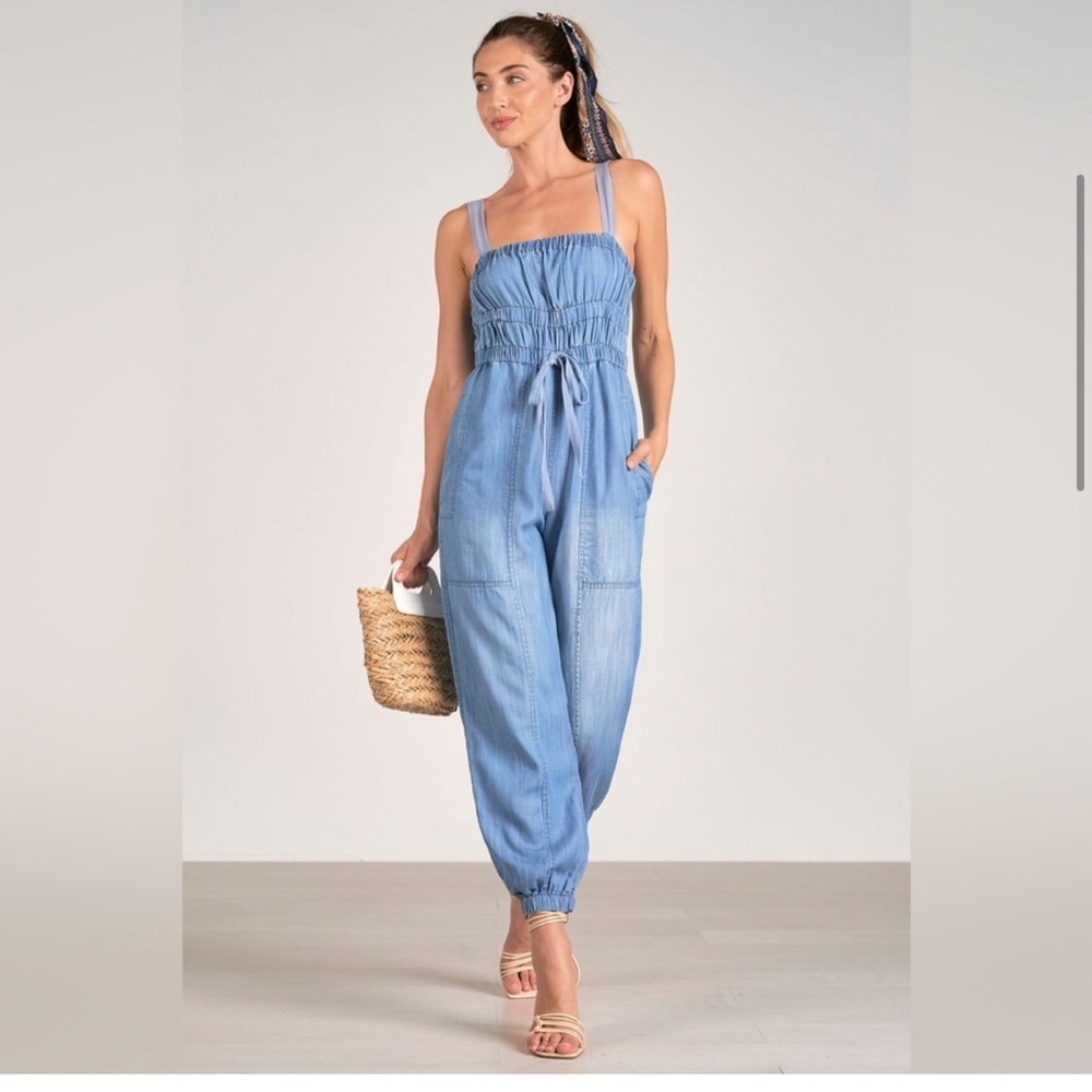 Elan light weight blue jean  Sleeveless Jumpsuit